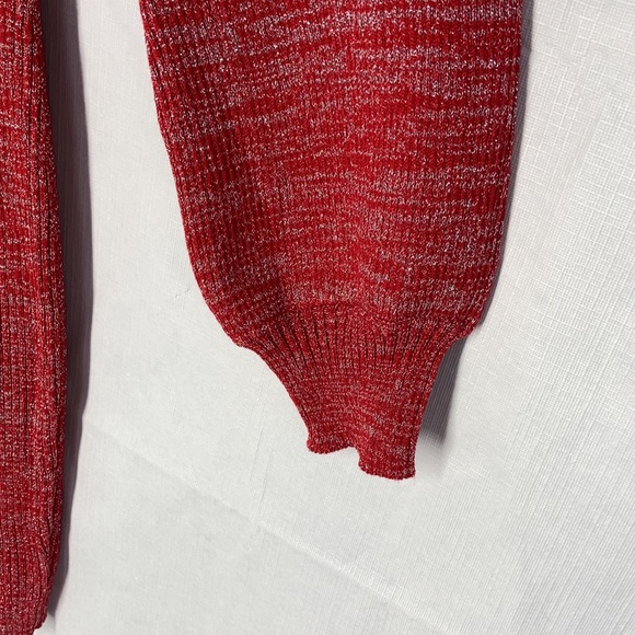 Relisted Red Ribbed metallic accent dress w lace up detail & stretch S M jrs - Picture 7 of 16